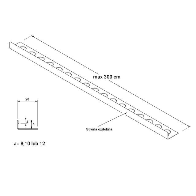 Profil décoratif en acier inoxydable noir satiné en forme de J