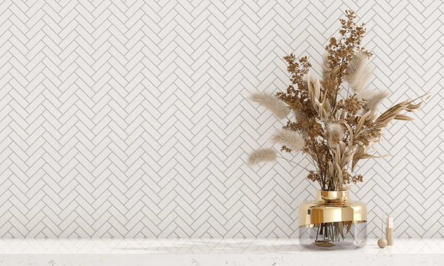 Ceramic mosaic on mesh for bathroom or kitchen 31.5 cm x 27.7 cm - White forest