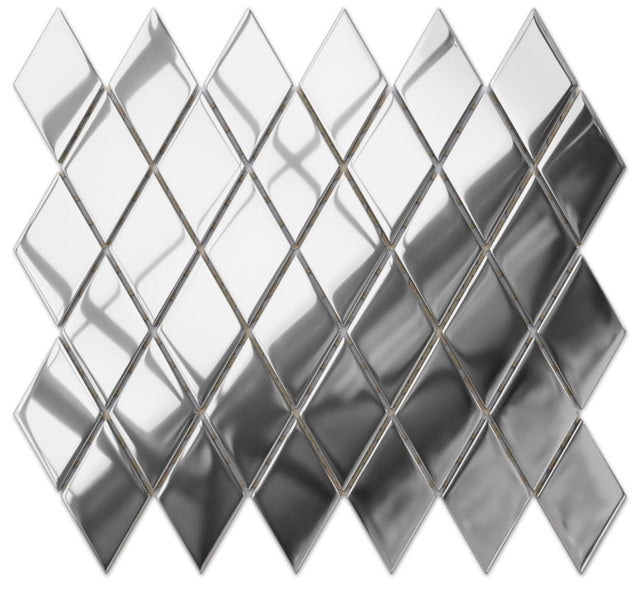 Mosaico in vetro su rete per bagno o cucina 26.5 cm x 30.5 cm - Magic silverv romb