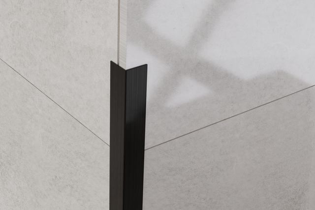 Decorative L corner profile in satin black stainless steel