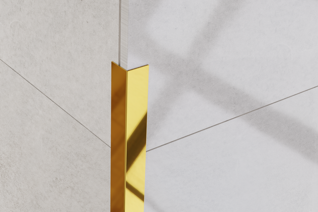 Decorative L corner profile in shiny gold stainless steel
