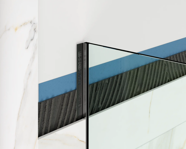 Shower glass panel profile wall fixing in black satin stainless steel