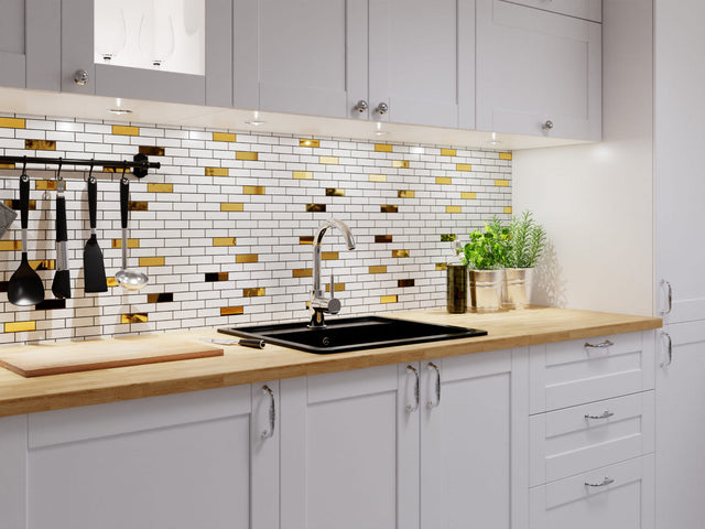Mosaico su rete in ceramica per bagno o cucina 37.3 x 29.8 cm - Gold Mine Mat