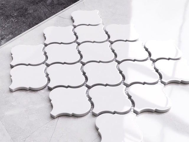 Mosaico in ceramica su rete per bagno o cucina 27.5 x 25.2 cm - White arabesque