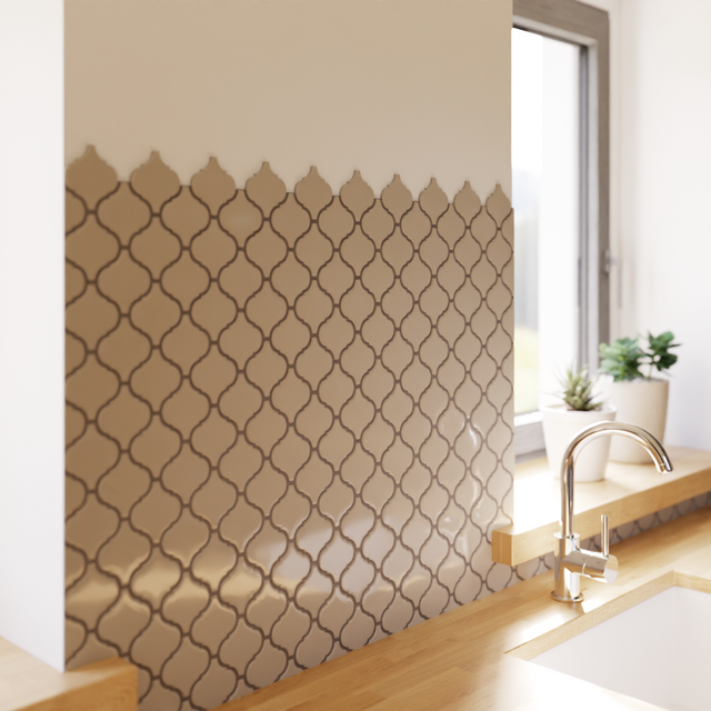 Mosaico in ceramica su rete per bagno o cucina 27.5 x 25.2 cm - Grey arabesque