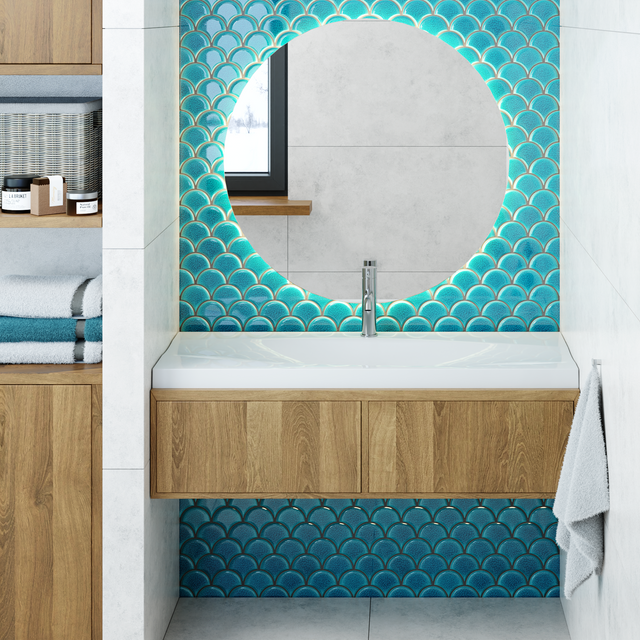 Mosaico in ceramica su rete per bagno o cucina 28.5 x 29.0 cm - Adriatic wave