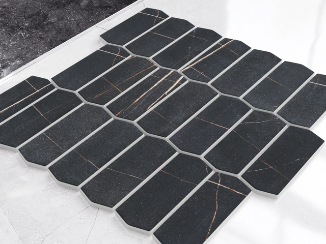 Ceramic mosaic on mesh for bathroom or kitchen 29.7 cm x 28.8 cm - Caotic black