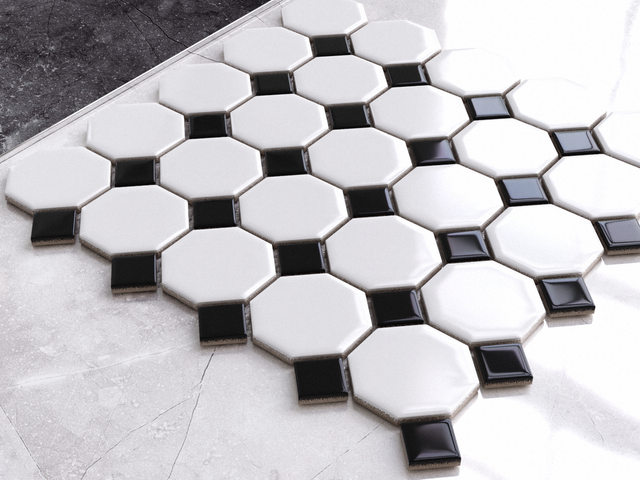 Ceramic mosaic on mesh for bathroom or kitchen 29.3 cm x 29.3 cm - Octagon Castle