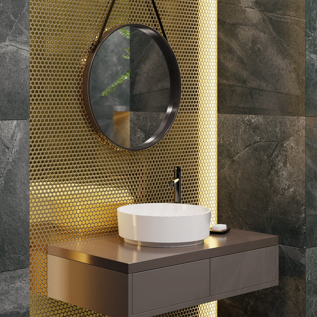 Mosaico in ceramica su rete per bagno o cucina 29.3 x 31.7 cm - Golden Drops