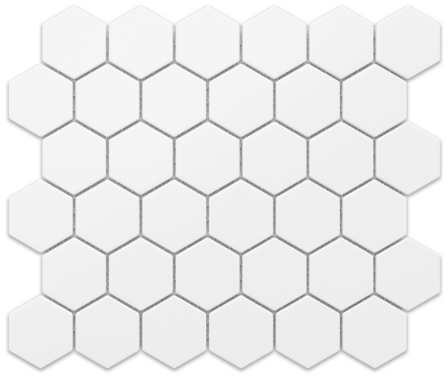 Mosaico in ceramica esagonale su rete per bagno o cucina 27.0 cm x 31.2 cm - White Hexagon