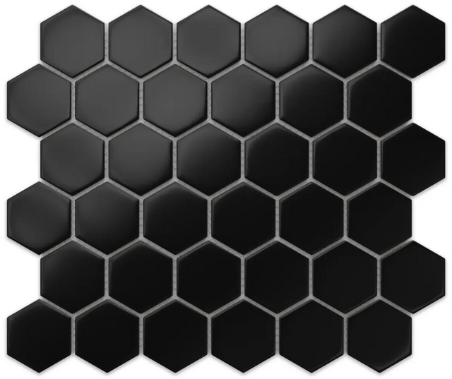 Mosaico in ceramica esagonale su rete per bagno o cucina 31,2 x 27 cm - Black Honey
