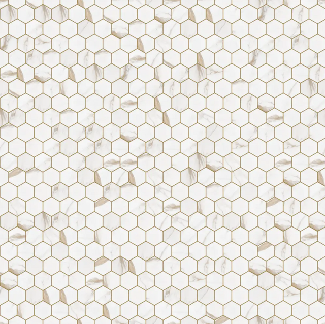 Mosaico in ceramica esagonale su rete per bagno o cucina 27.0 cm x 31.2 cm - Gold Honey