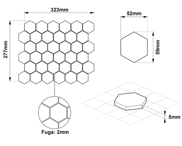 Hexagonal ceramic mosaic on mesh for bathroom or kitchen 32.3 cm x 27.7 cm - Deep Green