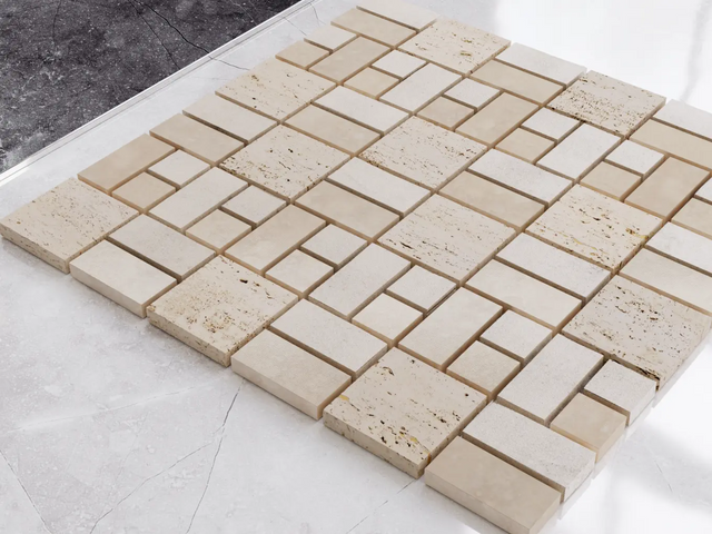 Natural stone mosaic on mesh, R11, for bathroom or kitchen 29.6 cm x 29.6 cm - Heart of stone