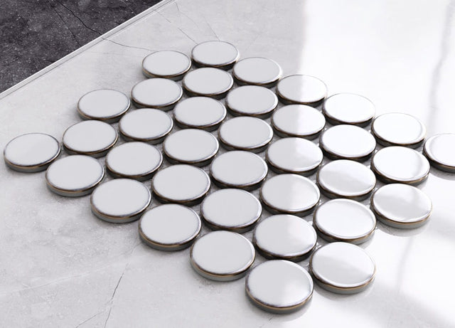 Mosaico in ceramica su rete per bagno o cucina 30.6 x 26.5 cm - White dots