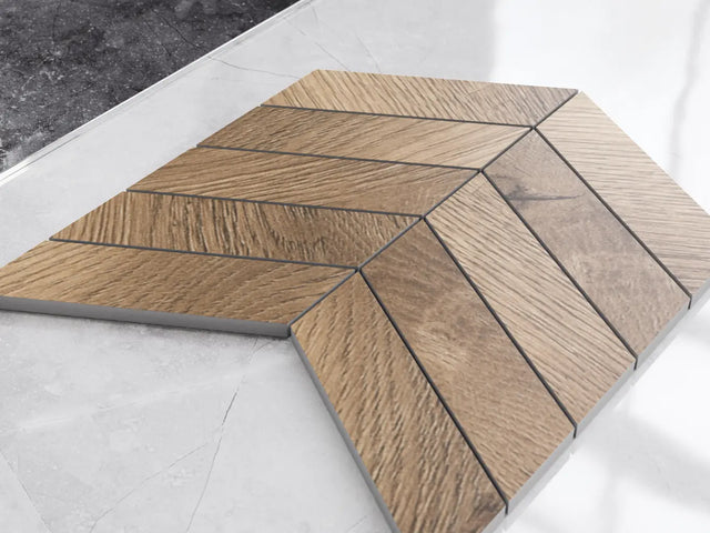 Mosaik aus Gres auf Netz für Bad oder Küche 24,6 cm x 25,2 cm - Marmor Fichte