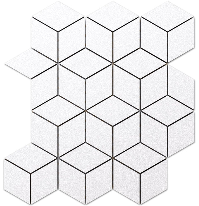 Mosaico in gres su rete per bagno o cucina 30.5 x 26.5 cm - White Diamod Romb