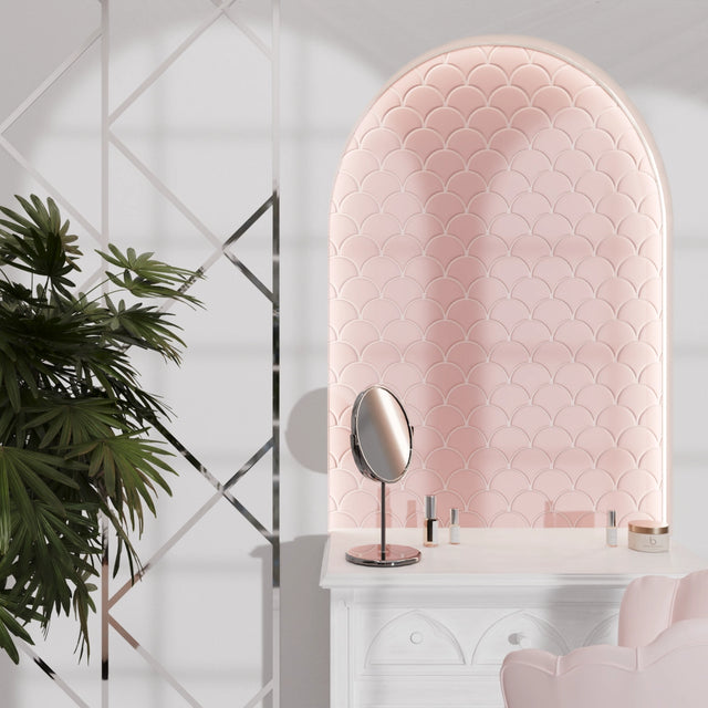 Ceramic mosaic on mesh for bathroom or kitchen 28.5 cm x 29.0 cm - Pink sunset