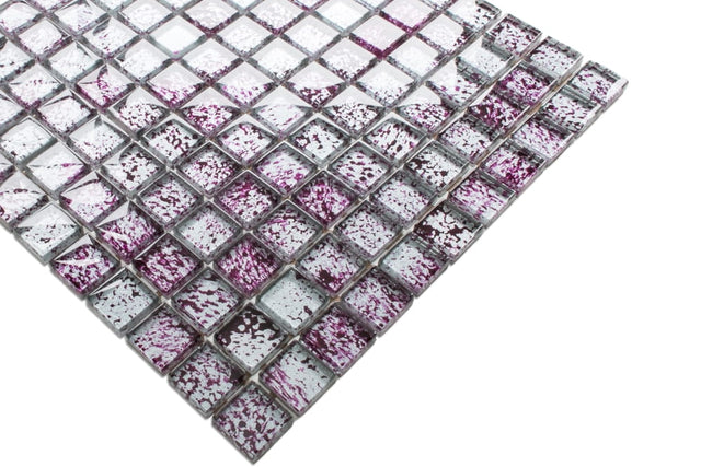 Mosaico in vetro su rete per bagno o cucina 30 x 30 cm - Purple silver