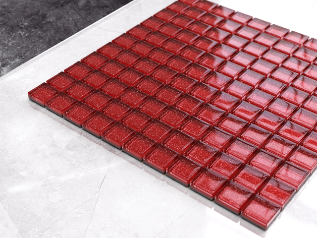 Mosaico in vetro su rete per bagno o cucina 30 x 30 cm - Bright red