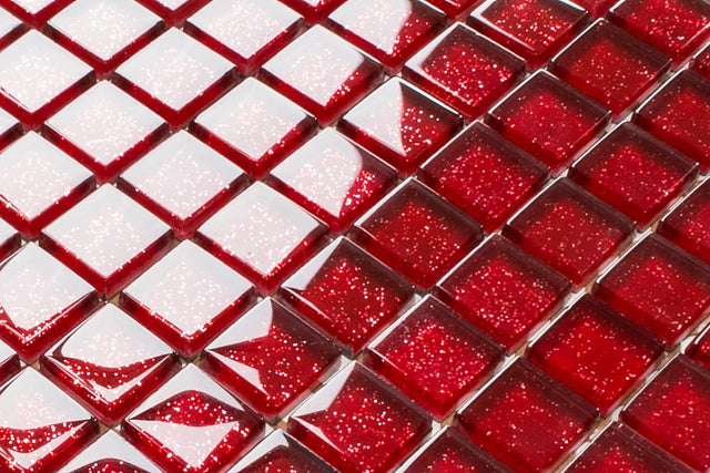 Mosaico in vetro su rete per bagno o cucina 30 cm x 30 cm - Bright red