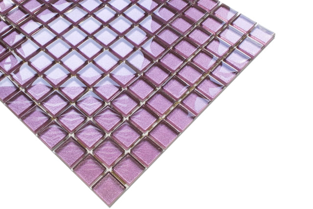 Glass mosaic on mesh for bathroom or kitchen 30 cm x 30 cm - Pink agate