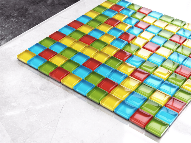 Mosaïque en verre sur filet pour salle de bain ou cuisine 30 cm x 30 cm - Legoland
