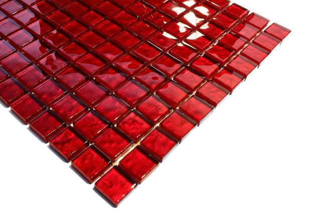 Mosaico in vetro su rete per bagno o cucina 30 x 30 cm - Red coral