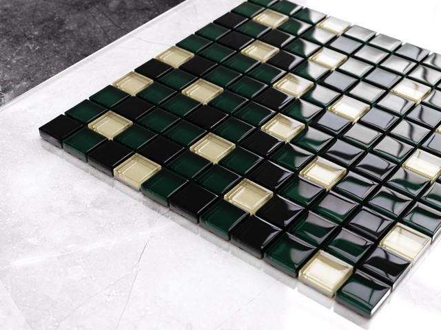 Mosaico in vetro su rete per bagno o cucina 30 cm x 30 cm - Green relax