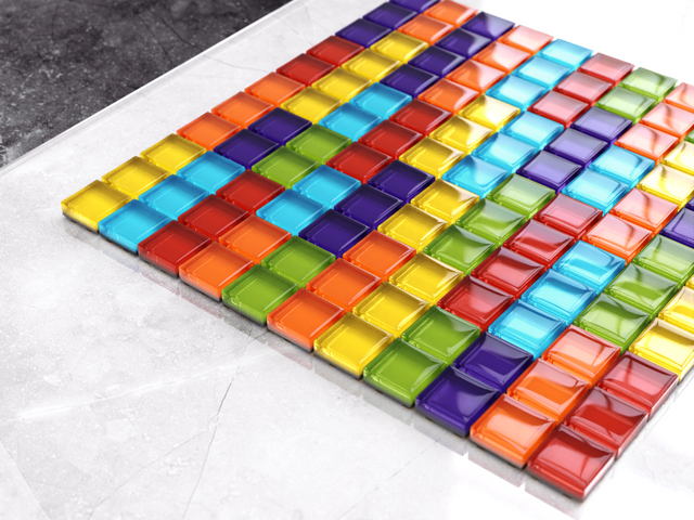 Glass mosaic on mesh for bathroom or kitchen 30 cm x 30 cm - Long rainbow