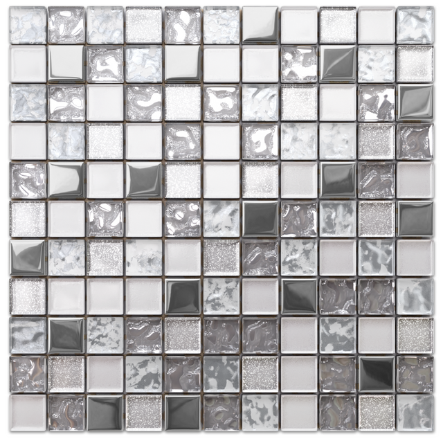 Mosaico in vetro su rete per bagno o cucina 30 cm x 30 cm - Freezeng Rain