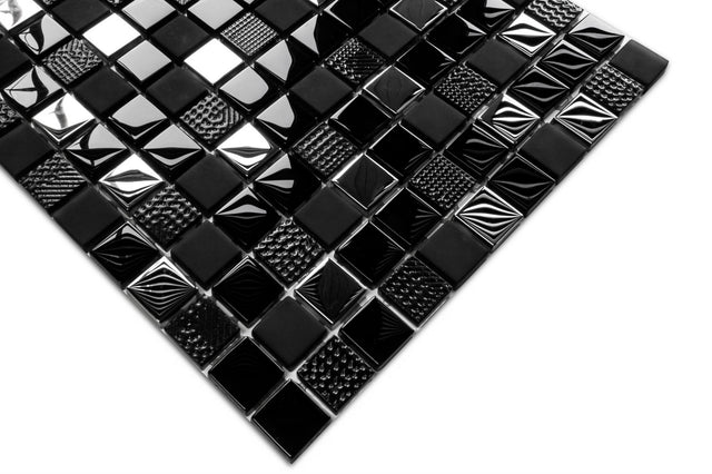 Glass mosaic on mesh for bathroom or kitchen 30 cm x 30 cm - Volcano silver