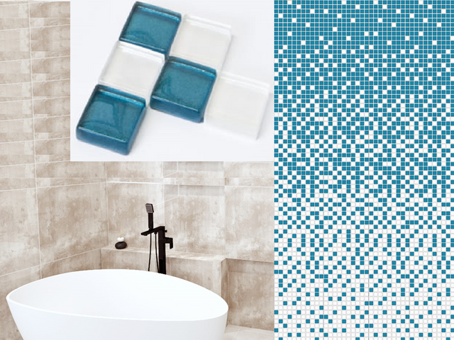 Composizione di 8 piastre mosaico in vetro per bagno o cucina da interno - Light blue fog