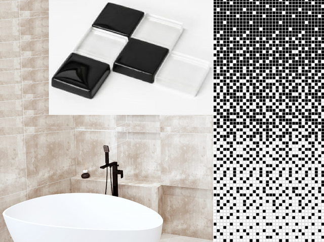 Composizione di 8 piastre mosaico in vetro per bagno o cucina da interno - Black fog