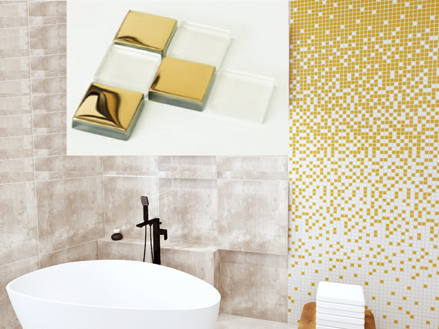 Composizione di 8 piastre mosaico in vetro per bagno o cucina da interno - Gold fog