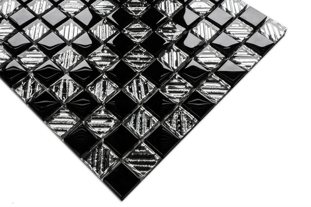 Mosaico in vetro su rete per bagno o cucina 30 x 30 cm - Black chess