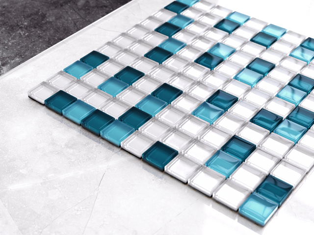 Mosaico in vetro su rete per bagno o cucina 30 x 30 cm - Blue dream
