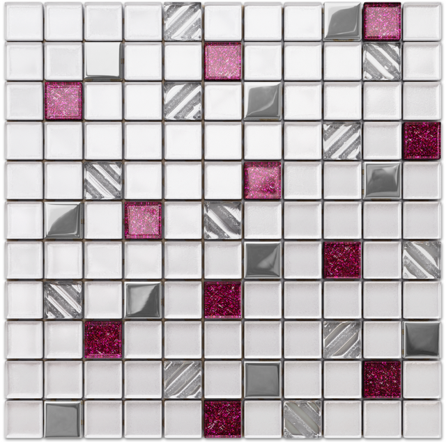 Mosaico in vetro su rete per bagno o cucina 30 x 30 cm - Pink queen