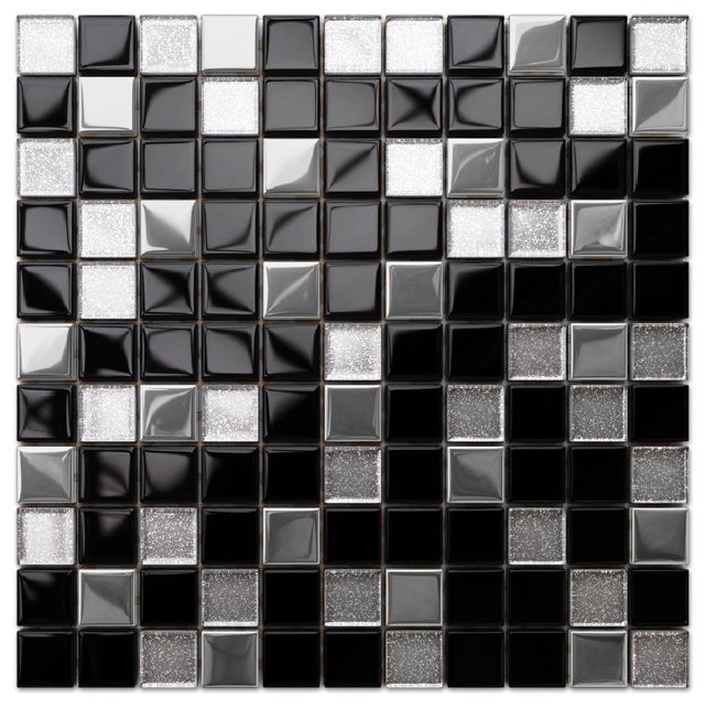 Mosaico in vetro su rete per bagno o cucina 30 x 30 cm - Black lake