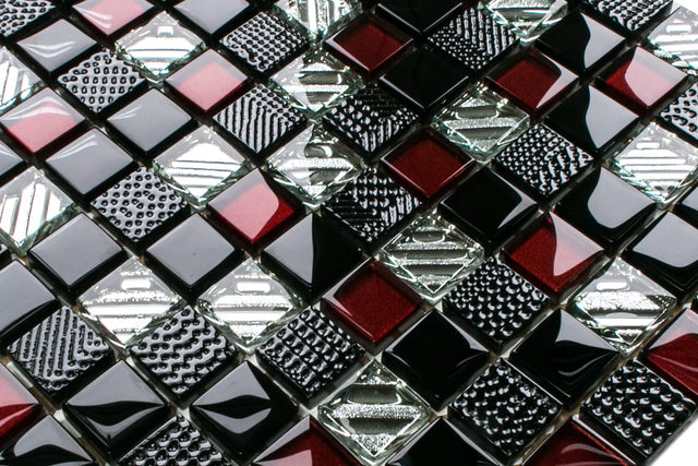 Mosaico in vetro su rete per bagno o cucina 30 x 30 cm - Red Samurai