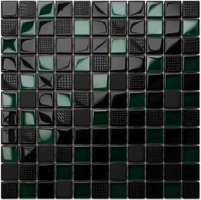 Mosaico in vetro su rete per bagno o cucina 30 cm x 30 cm - Black Lantern