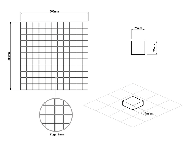 Ceramic mosaic with glass inserts on mesh for bathroom or kitchen 30 cm x 30 cm - White graphite