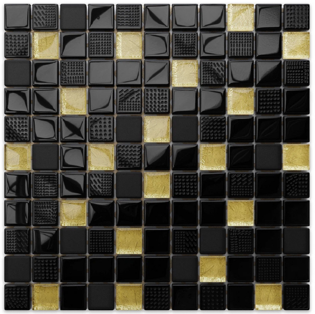Mosaic on glass mesh for bathroom or kitchen 30 cm x 30 cm - Volcano Gold