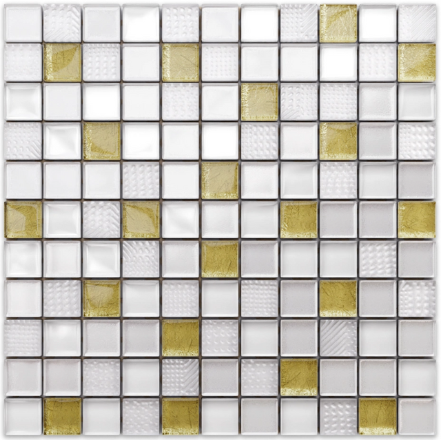 Glass mosaic on mesh for bathroom or kitchen 30 cm x 30 cm - Frozen gold
