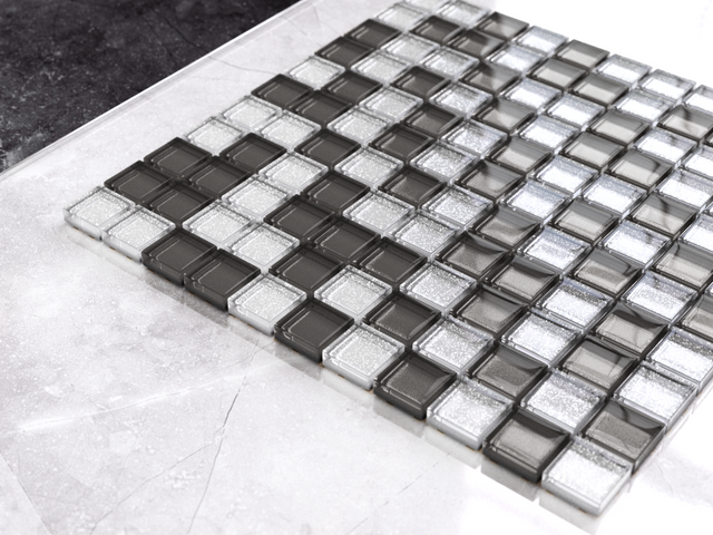 Mosaico in vetro su rete per bagno o cucina 30 cm x 30 cm - Graphite diamond