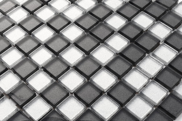 Mosaico in vetro su rete per bagno o cucina 30 cm x 30 cm - Graphite diamond