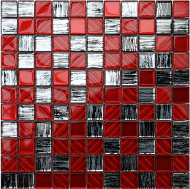 Mosaïque en verre sur filet pour salle de bain ou cuisine 30 x 30 cm - Red jeans