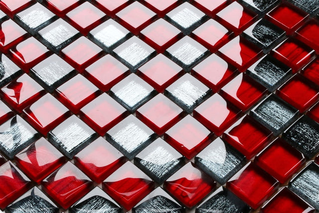 Glass mosaic on mesh for bathroom or kitchen 30 x 30 cm - Red jeans