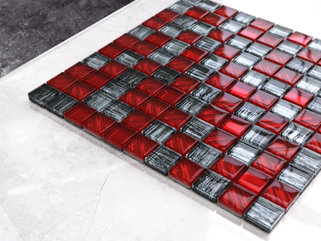 Mosaico in vetro su rete per bagno o cucina 30 x 30 cm - Red jeans