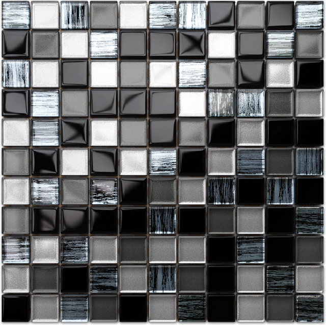 Mosaico in vetro su rete per bagno o cucina 30 cm x 30 cm - Black jeans